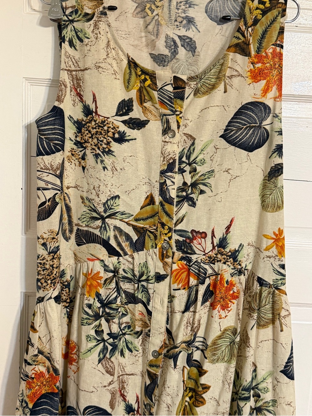 Sleeveless Floral Maxi Dress in Cream with Multicolor Botanical Print